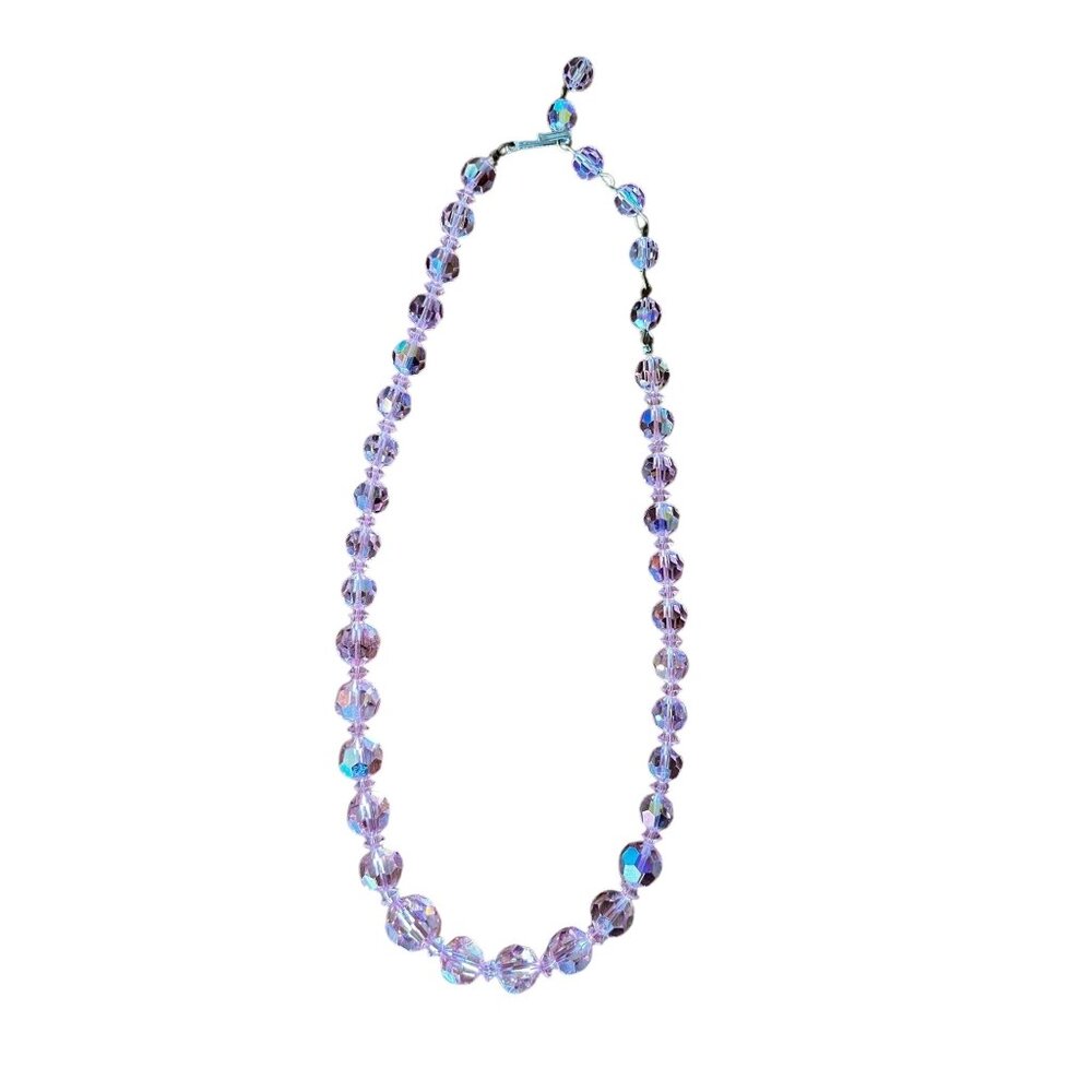 Pink Aurora Borealis Faceted Glass Bead Necklace 18" L Vintage - Picture 2 of 9